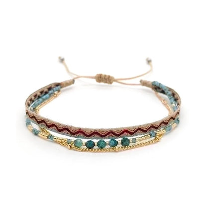 Minimalist Classic Style Color Block Natural Stone Layered Knitting 18k Gold Plated Bracelets