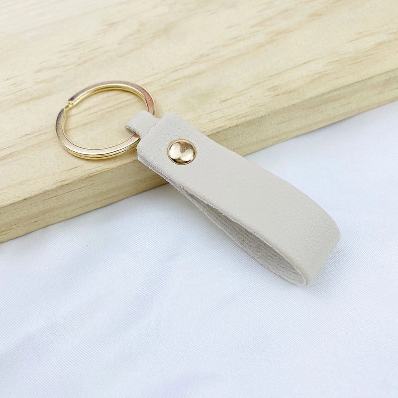 Creative Solid Color Pu Keychain Simple Couple Leather Car Key Ring Metal Universal Bag Strap Buckle Office Culture Accessories