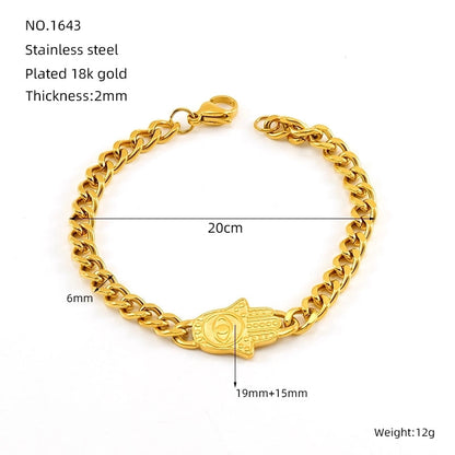 Luxurious Geometric Hand Infinity 304 Stainless Steel 18K Gold Plated Cuban Link Chain Bracelets In Bulk