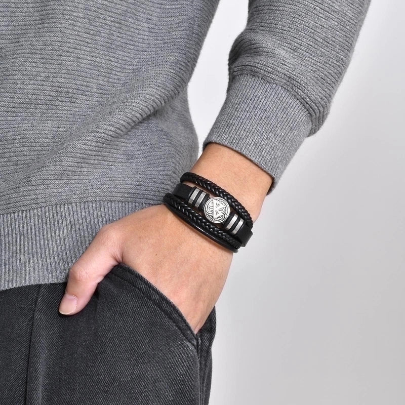 Retro Punk Life Tree Pu Leather Alloy Magnetic Men's Bangle