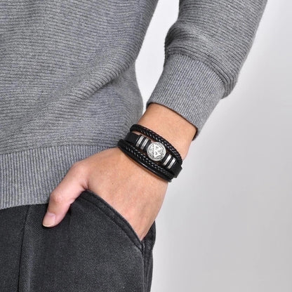 Retro Punk Life Tree Pu Leather Alloy Magnetic Men's Bangle