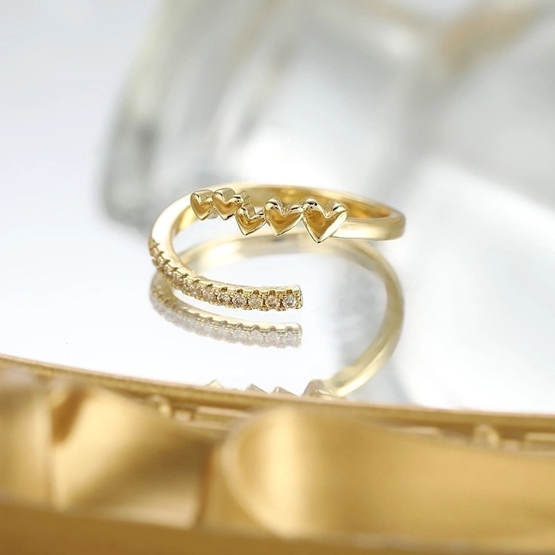 Minimalist Classic Style Heart Shape Copper Inlay Zircon Rings