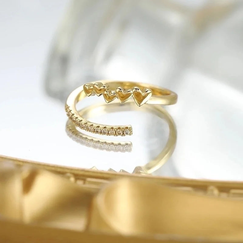 Minimalist Classic Style Heart Shape Copper Inlay Zircon Rings