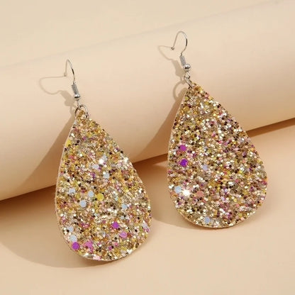 Christmas Leather Pu Sequined Water Drop Earrings