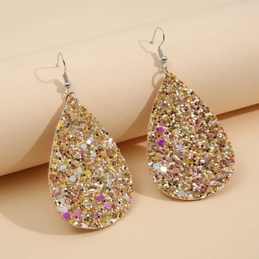 Christmas Leather Pu Sequined Water Drop Earrings