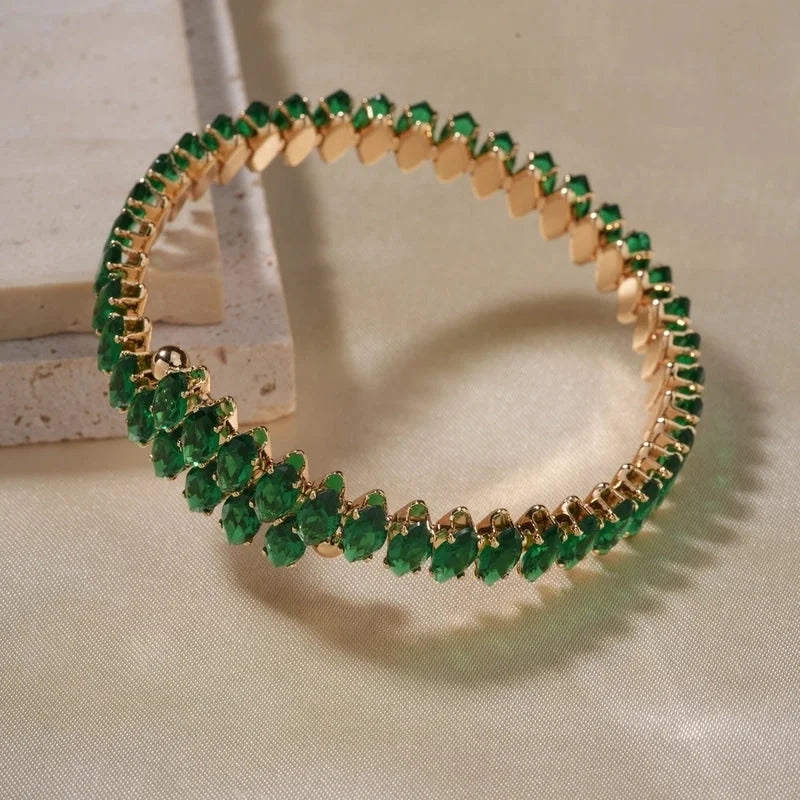 Copper K Gold Plated Inlay Geometric Water Droplets Zircon Bangle