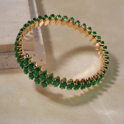 Copper K Gold Plated Inlay Geometric Water Droplets Zircon Bangle