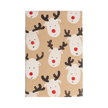 Large Size Gift Wrapping Paper Roll Brown Christmas Reindeer Head Elk Green Plaid Gift Box Recyclable Gift Paper