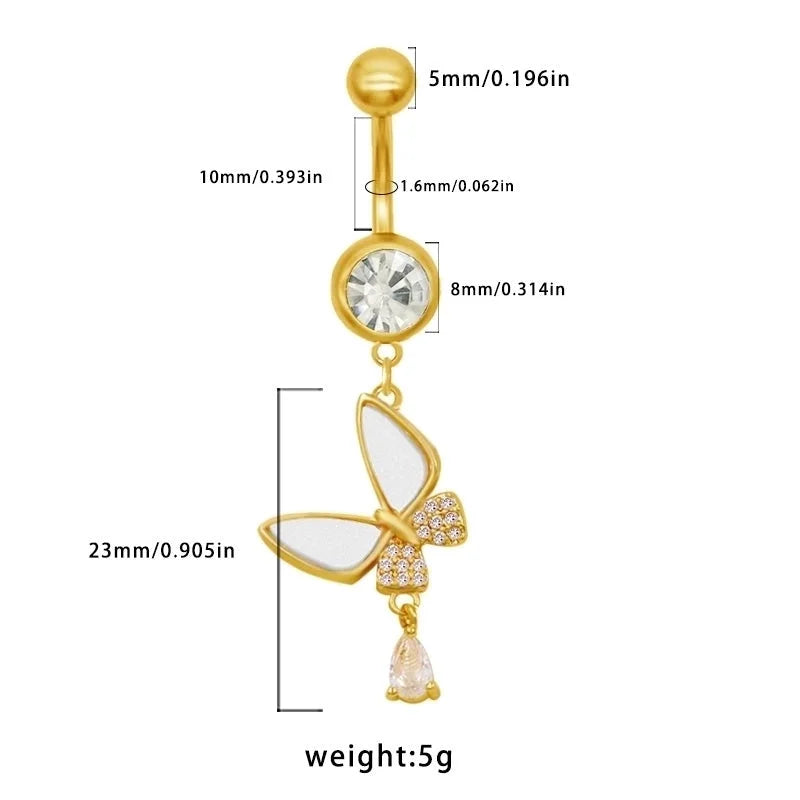 1 Piece Belly Rings Sexy Classic Style Star Heart Shape Butterfly 316L Stainless Steel Alloy Inlay Resin Rhinestones Glass Gold Plated