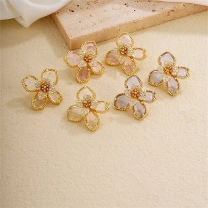 1 Pair Nordic Style Sweet Flower Plating Inlay Copper Zircon K Gold Plated Ear Studs