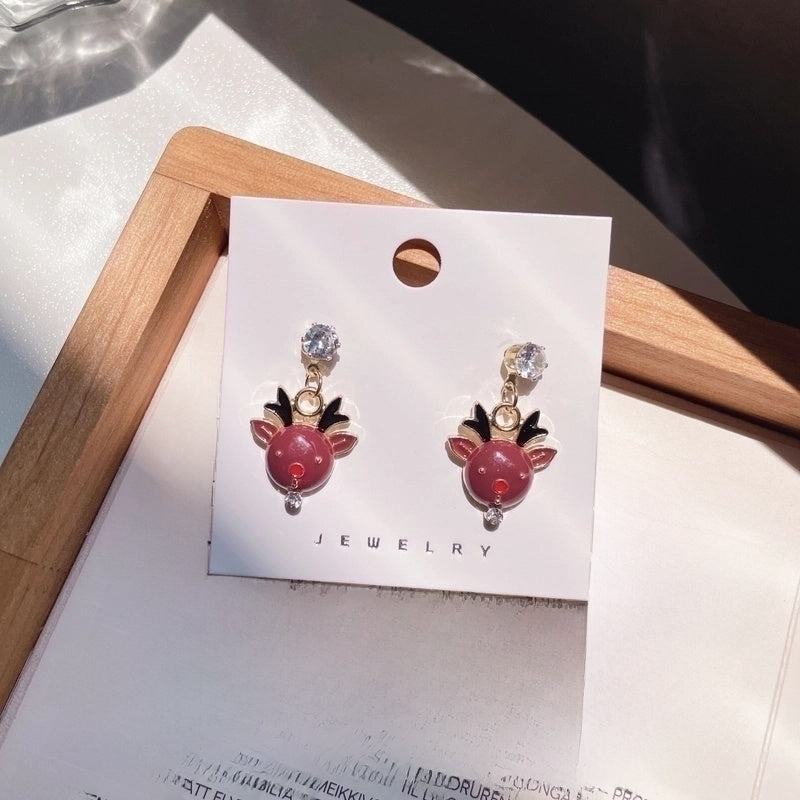 Christmas Earrings Cartoon Cute Santa Elk Earrings Sterling Silver Needle Sweet Girl Earrings