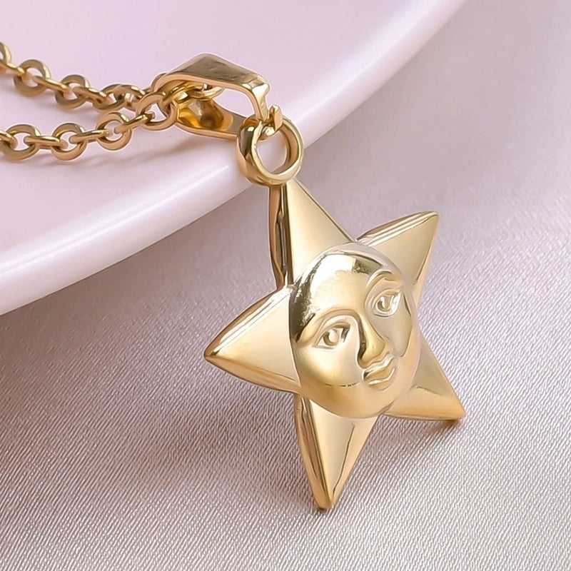 2 Pieces Minimalist Pentagram 304 Stainless Steel Plating Pendant Necklace