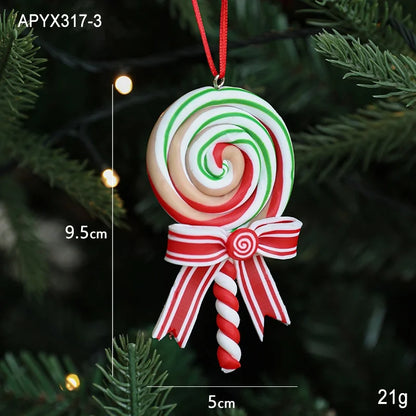 Christmas Elegant Cute Lollipop Soft Clay Indoor Family Gathering Party Hanging Ornaments Decorations Hanging Ornaments