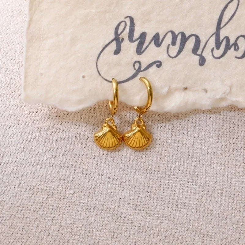 1 Pair Funny Romantic Scallop Fish 304 Stainless Steel 18K Gold Plated Drop Earrings