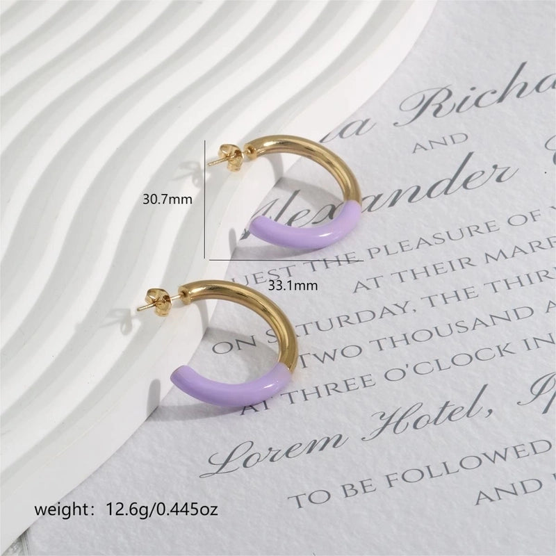 1 Pair Elegant Romantic Commute C Shape Enamel Plating 304 Stainless Steel 18K Gold Plated Ear Studs