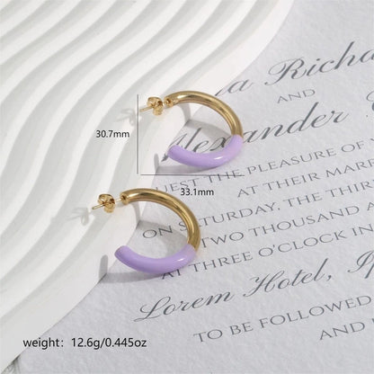1 Pair Elegant Romantic Commute C Shape Enamel Plating 304 Stainless Steel 18K Gold Plated Ear Studs