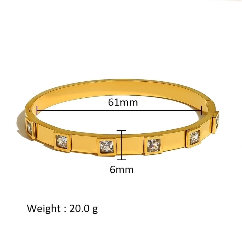 Minimalist Shiny Solid Color 316L Stainless Steel 18K Gold Plated Zircon Bangle In Bulk