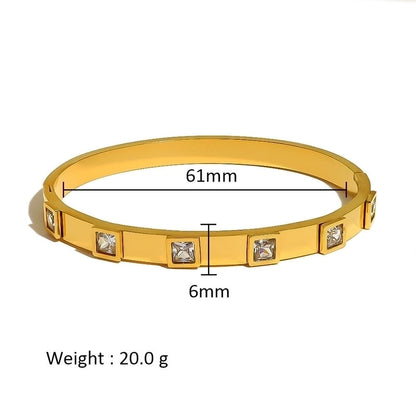 Minimalist Shiny Solid Color 316L Stainless Steel 18K Gold Plated Zircon Bangle In Bulk