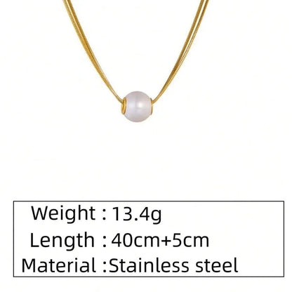 Elegant Luxurious Classic Style Ball 304 Stainless Steel 18K Gold Plated Pearl Necklace