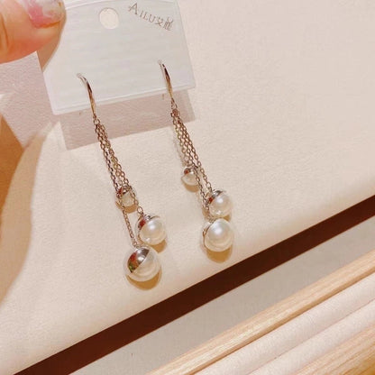 2 Pieces Elegant Star Tassel Heart Shape Inlay Alloy Artificial Pearls Rhinestones Glass Earrings