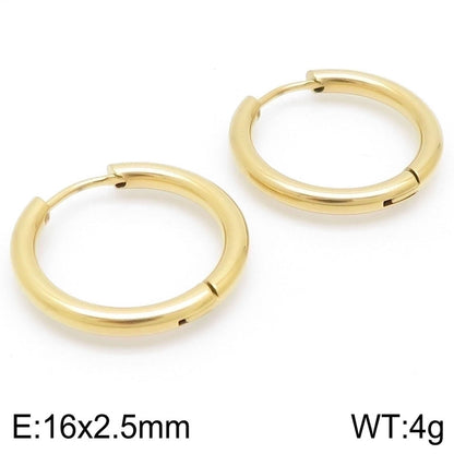 1 Pair Streetwear Solid Color Titanium Steel 18K Gold Plated Hoop Earrings
