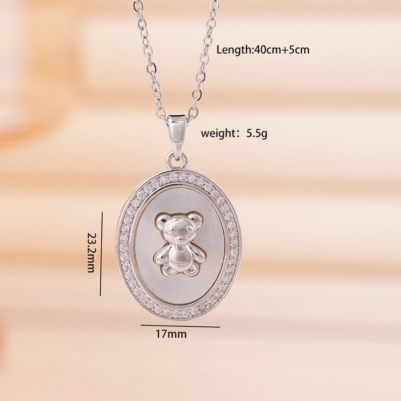 304 Stainless Steel Copper Cable Chain Animal Bear Pendant Necklace