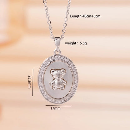 304 Stainless Steel Copper Cable Chain Animal Bear Pendant Necklace