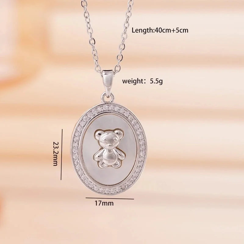 304 Stainless Steel Copper Cable Chain Animal Bear Pendant Necklace