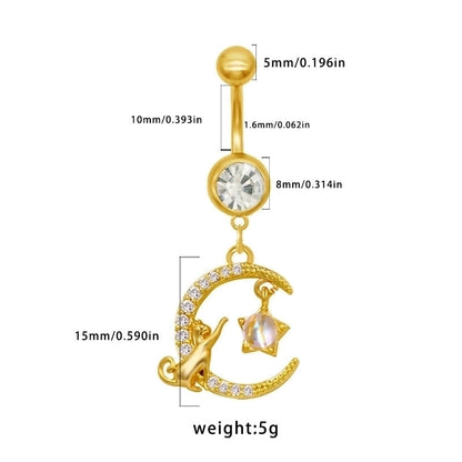 1 Piece Belly Rings Sexy Classic Style Star Heart Shape Butterfly 316L Stainless Steel Alloy Inlay Resin Rhinestones Glass Gold Plated