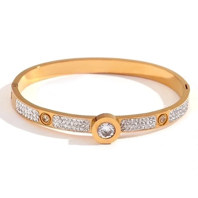 Classic Style Devil\'s Eye Stainless Steel Plating Inlay Rhinestones 18k Gold Plated Bangle