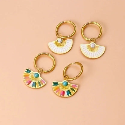 1 Pair Bohemian Sector Enamel 304 Stainless Steel Turquoise Stainless Steel Earrings