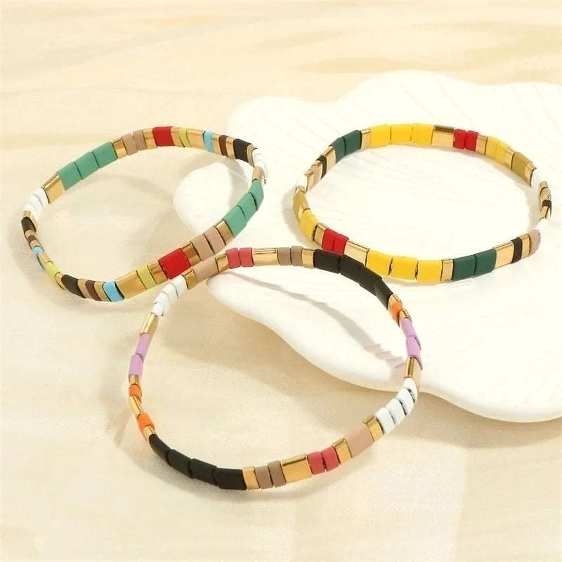 Bohemian Beach Square Copper Beaded Stoving Varnish Plating 18k Gold Plated Bracelets