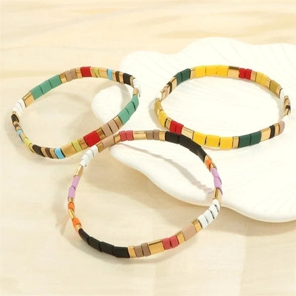 Bohemian Beach Square Copper Beaded Stoving Varnish Plating 18k Gold Plated Bracelets