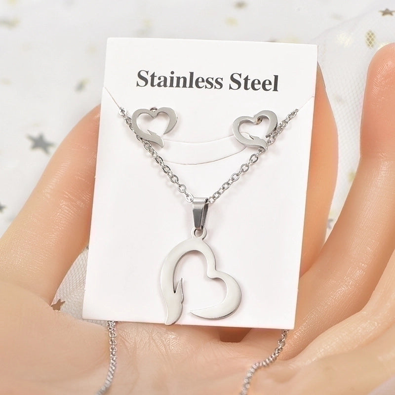 Minimalist Tortoise Star Heart Shape Stainless Steel Hollow Out Earrings Necklace 1 Set