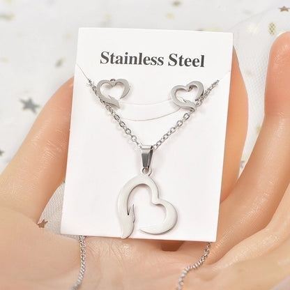 Minimalist Tortoise Star Heart Shape Stainless Steel Hollow Out Earrings Necklace 1 Set