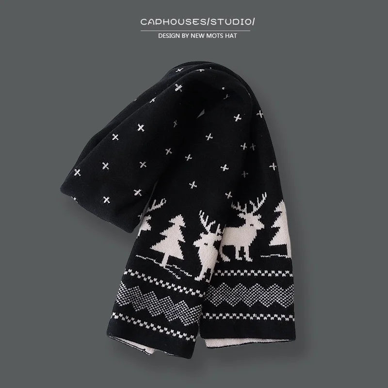 Christmas Gift Red Fawn Scarf Women's Autumn And Winter Days Warm Extended Korean Students Cute Skin-friendly Scarf