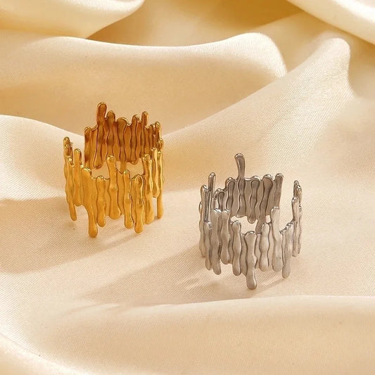 Funny Classic Style Irregular 304 Stainless Steel 18K Gold Plated Open Rings