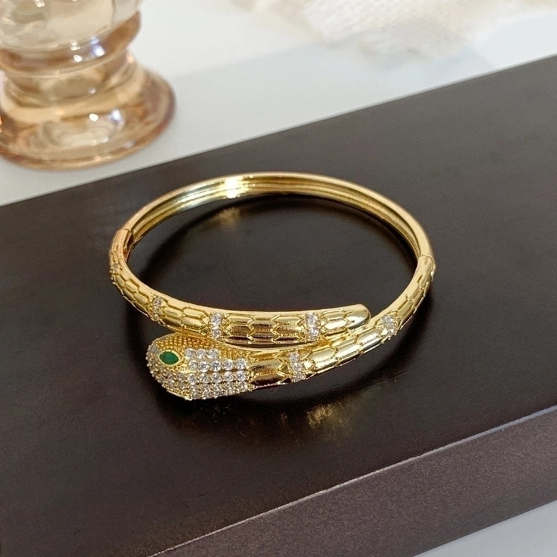 Brass Glam Luxurious Shiny Plating Inlay Snake Zircon Bangle