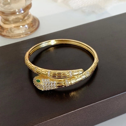 Brass Glam Luxurious Shiny Plating Inlay Snake Zircon Bangle