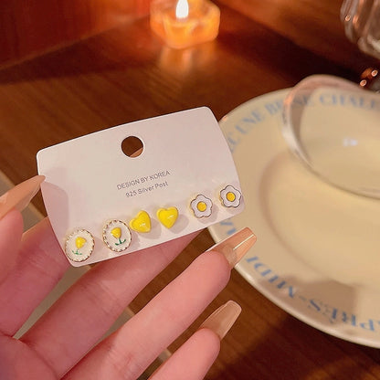 1 Set Minimalist Geometric Enamel Plating Inlay Copper Rhinestones Opal Shell Earrings