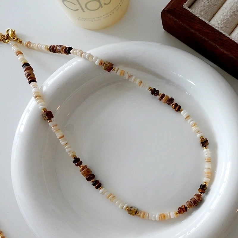 Minimalist Geometric Natural Stone Tiger Eye Pendant Necklace In Bulk