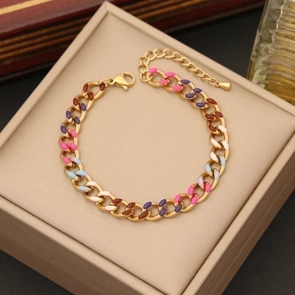 Stainless Steel 18K Gold Plated IG Style Minimalist Enamel Geometric Bracelets Necklace