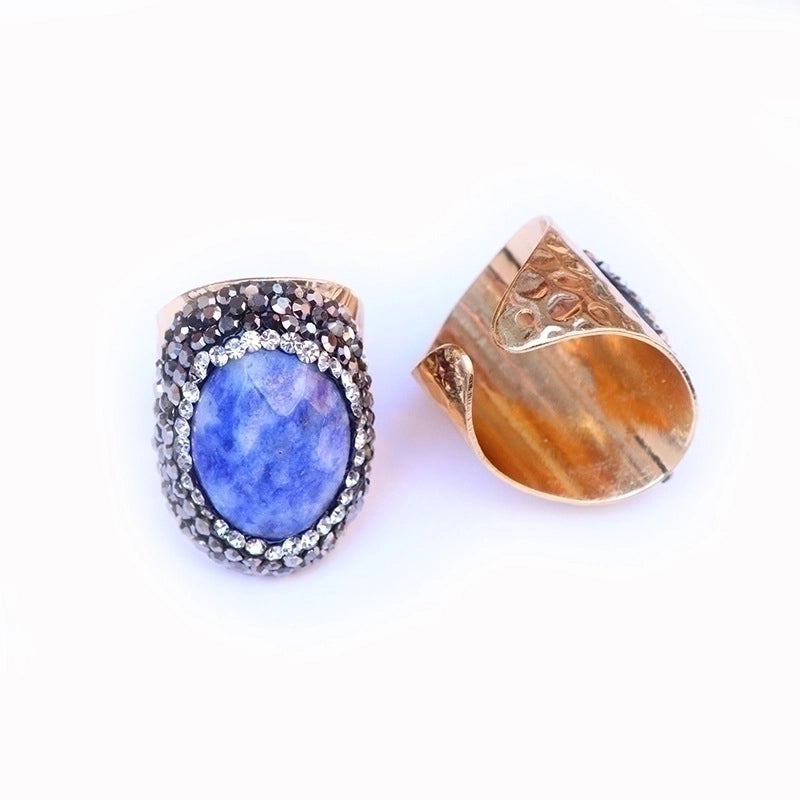 5 Pieces Casual Irregular Agate Brass Natural Stone Open Ring