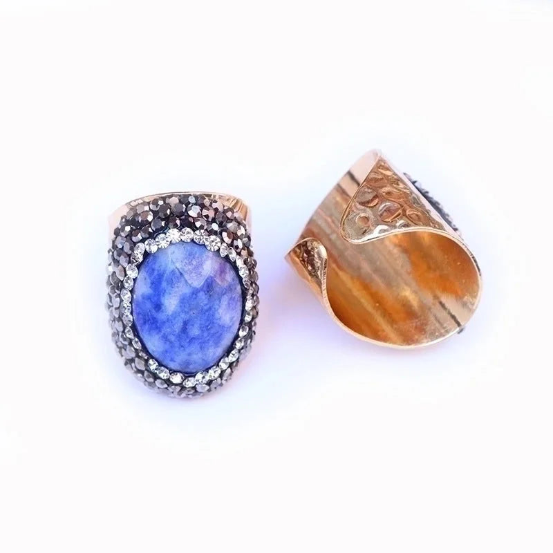 5 Pieces Casual Irregular Agate Brass Natural Stone Open Ring