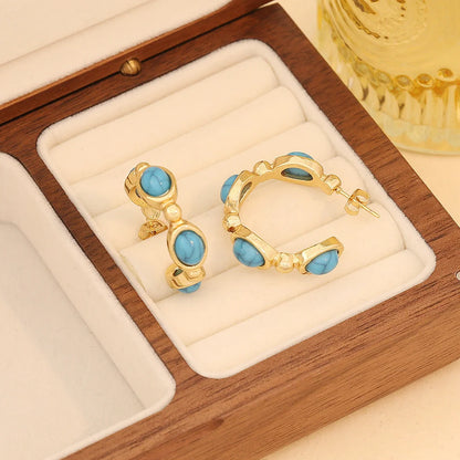 Vintage Retro Stripe Stainless Steel Oil Dripping Earrings