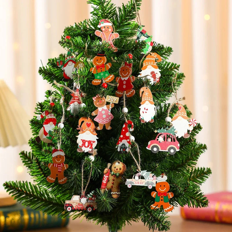 Christmas Cute Gingerbread Doll Car Wood Party Festival Hanging Ornaments Decorations Hanging Ornaments