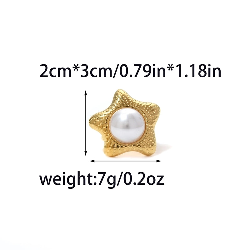 Elegant Luxurious Baroque Style Pentagram Sun Flower 304 Stainless Steel Pearl 14K Gold Plated Open Rings