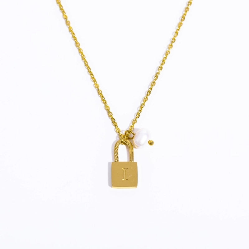201 Stainless Steel 304 Stainless Steel Glass Gold Plated Casual Minimalist Pearl Plating Letter Lock Pendant Necklace