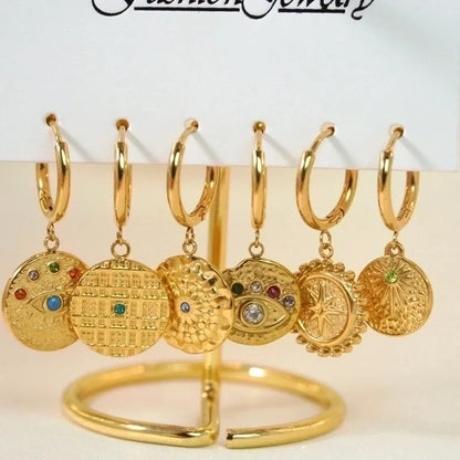 6 Pieces Minimalist Classic Style Heart Shape Plating Inlay 304 Stainless Steel Rhinestones Drop Earrings