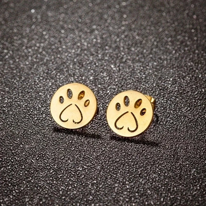 1 Pair Sweet Minimalist Paw Print Plating 304 Stainless Steel 18K Gold Plated Ear Studs
